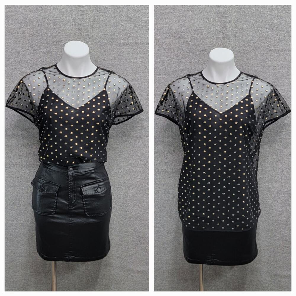 ST. JOHN COUTURE SHEER POLKA DOT TOP, SIZE 4